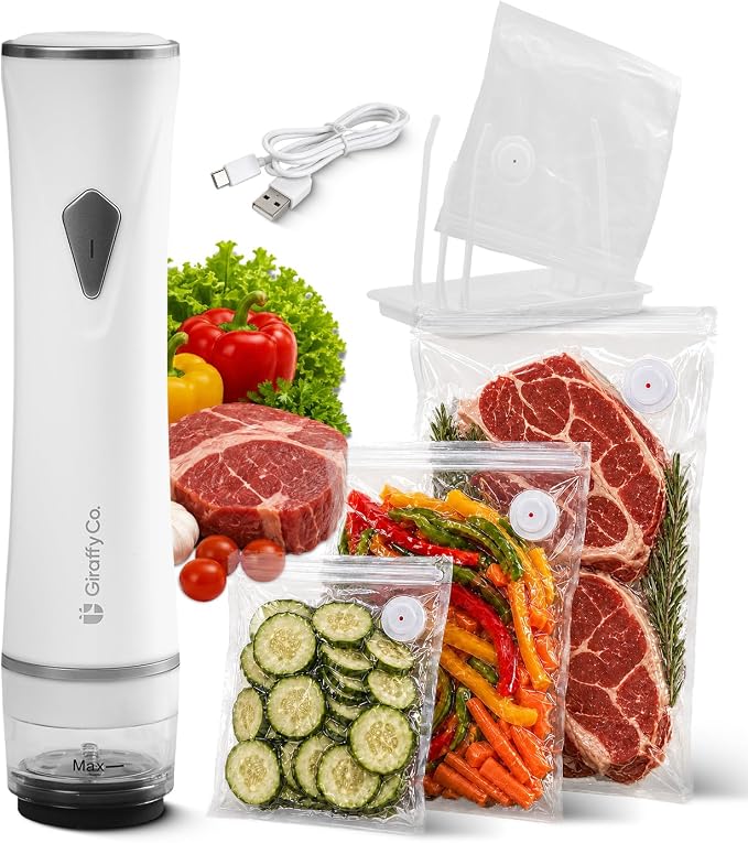 GIRAFFYCO compact handheld vacuum sealer kit with reusable bags